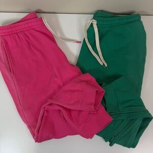 Bundle (2) Pair Petite M Women’s Joggers Drawstring Sweatpants - Pink & Green